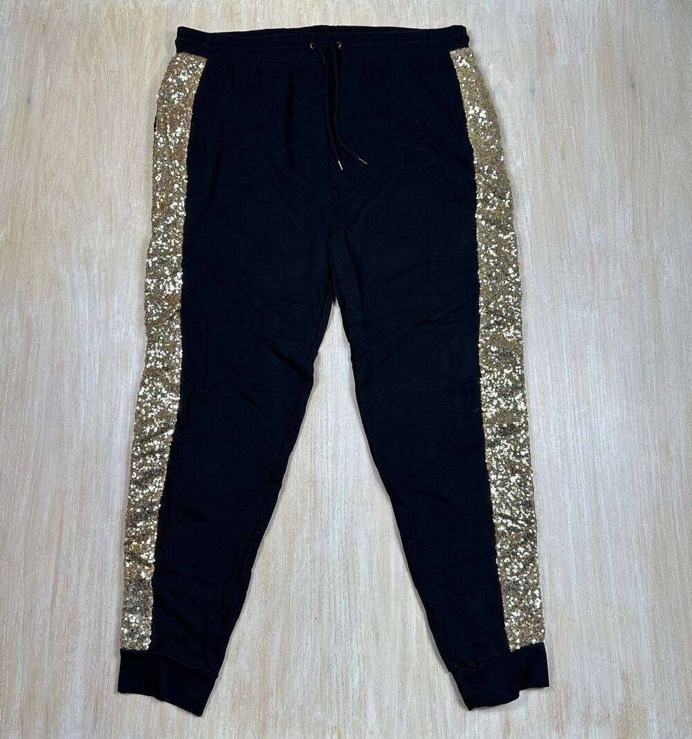 ASOS Black Jogger Sweatpants Gold Sequin Side Stripe Drawstring Lounge Pants 3XL